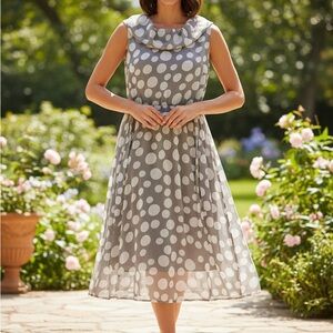 MSK Gray and White Polka Dot Midi Dress size 20 W (P0003)